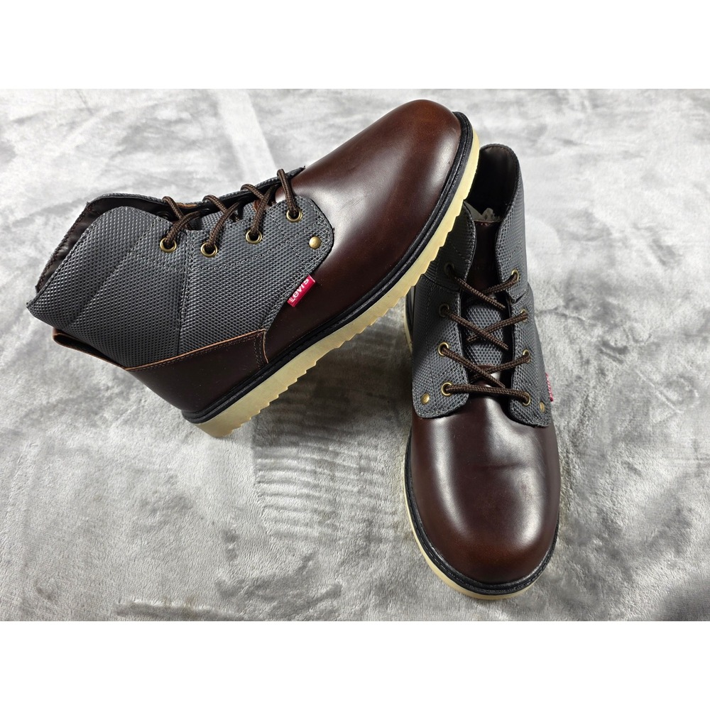 Levi's Jax Ultra Boys 4.5 Brown/Charcoal Mid Top Lace Up Boots NEW